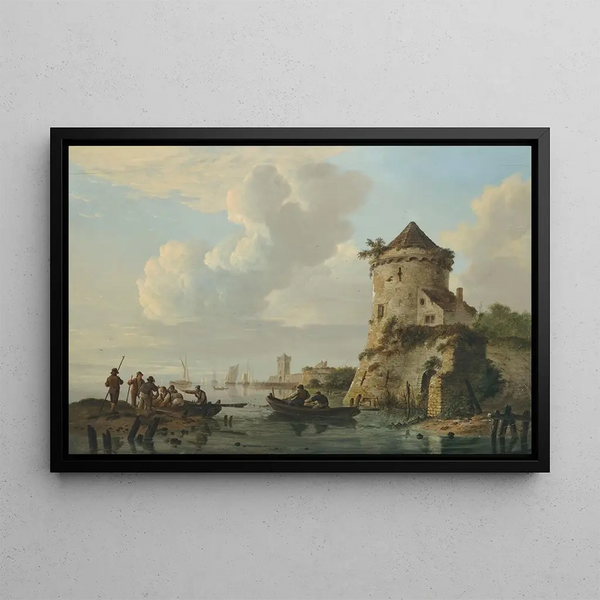Johannes Hermanus Koekkoek - Pulling in nets at sunset.webp