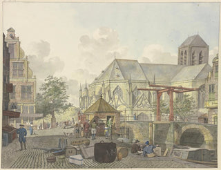 Johannes Huibert Prins - Schleusentor bei einer Kirche dabei ein Zollhaus.webp