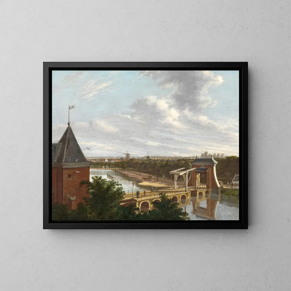 Le canal extérieur d'Amsterdam près de la Leidsepoort vu depuis le théâtre - Johannes Jelgerhuis — inramlat konstverk på väggen