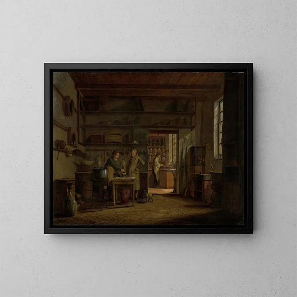 La distillerie de l'apothicaire A d'Ailly dans les remparts de la Zaagmolenpoort à Amsterdam - Johannes Jelgerhuis — inramlat konstverk på väggen