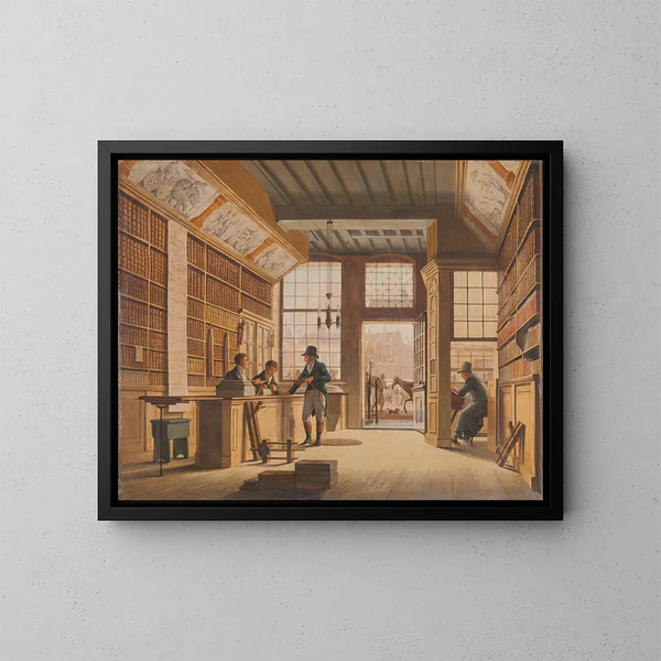 La boutique du libraire Pieter Meijer Warnars sur le Vijgendam à Amsterdam - Johannes Jelgerhuis — inramlat konstverk på väggen