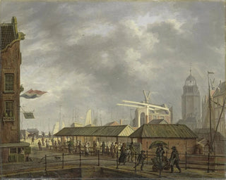 Le petit marché aux poissons au coin de la Brouwersgracht et du Singel à Amsterdam - Johannes Jelgerhuis — vy av konstverket