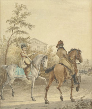 Johannes Vinkeles - Man en een vrouw te paard op een landweg.webp