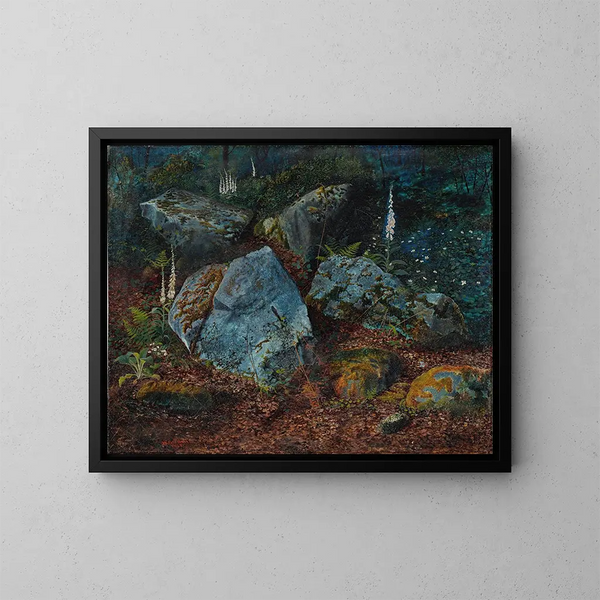 klippor i Storsforths skog - John Atkinson Grimshaw — inramlat konstverk på väggen