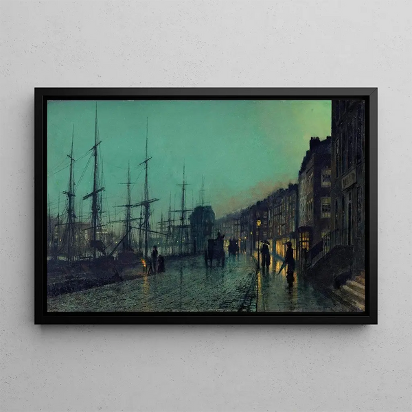 fartyg på Clyde - John Atkinson Grimshaw — inramlat konstverk på väggen