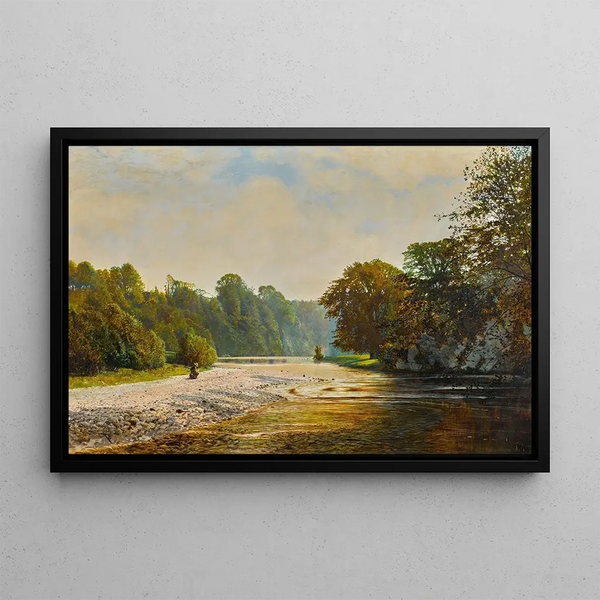 Pierres de gué, abbaye de Bolton - John Atkinson Grimshaw — inramlat konstverk på väggen