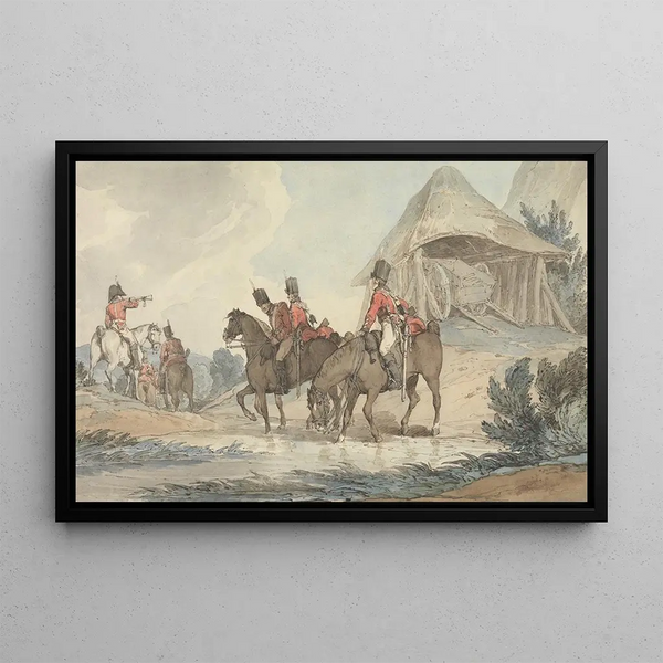 John Augustus Atkinson - Cavalrymen Passing Through a Stream Being Mustered by a Trumpeter.webp