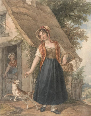 John Augustus Atkinson - Young Woman with Dog Outside a Cottage Doorway.webp