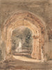 East Bergholt kyrka sedd från den södra bågen av det ruinade tornet - John Constable — vy av konstverket