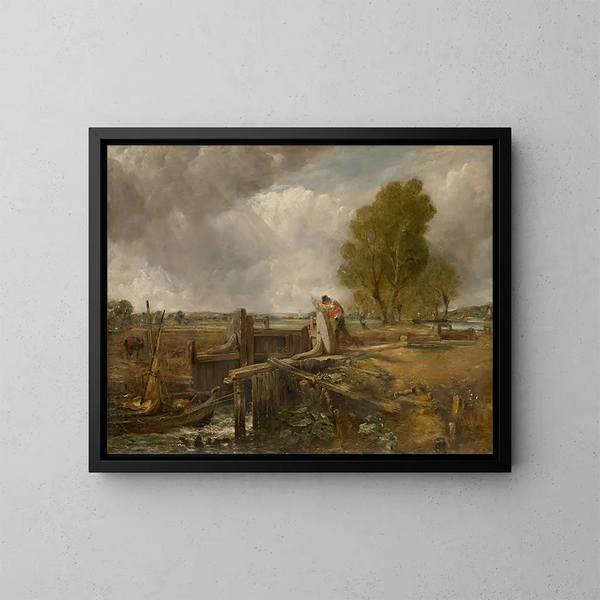 Studie av en båt som passerar en sluss - John Constable — inramlat konstverk på väggen