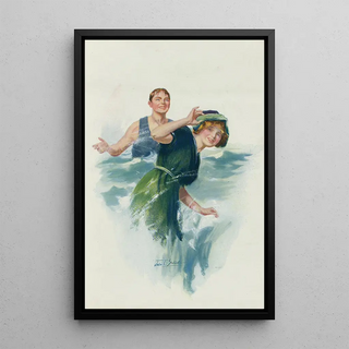 John E Sutcliffe - Young man splashing a young woman with water at the beach.webp