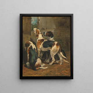 John Emms - Foxhounds at a kennel door.webp