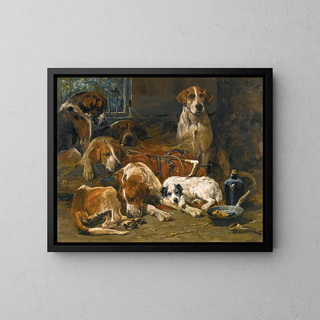 John Emms - New Forest Buckhounds And A Terrier In Their Lodges After The Hunt.webp