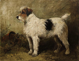 Terrier i en trädgård - John Emms — vy av konstverket