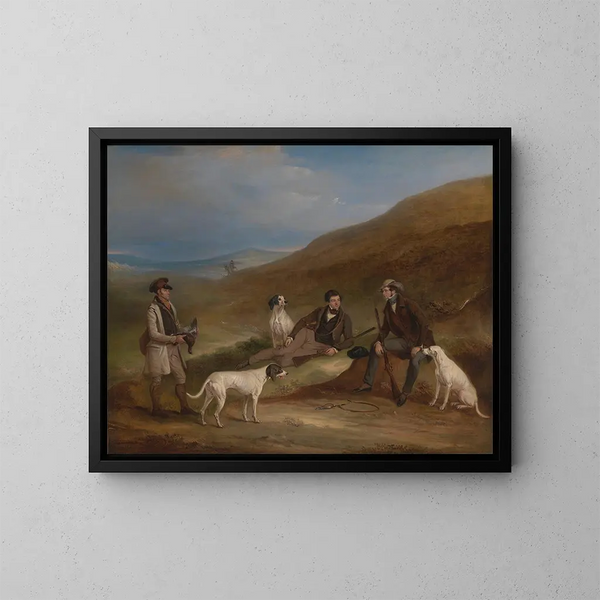 Räv och hans bror George som skjuter på tjäder vid Middlesmoor, Yorkshire - John Ferneley — inramlat konstverk på väggen