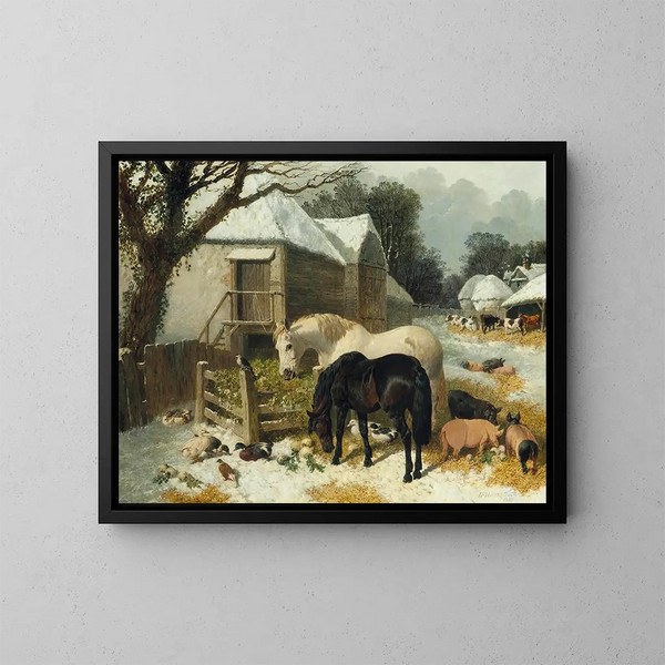 La vieille ferme en hiver - John Frederick Herring Jr. — inramlat konstverk på väggen