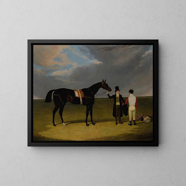 Le sellier med jockey och tränare i Doncaster - John Frederick Herring den äldre — inramlat konstverk på väggen