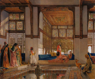 En dam som tar emot besökare - John Frederick Lewis — vy av konstverket