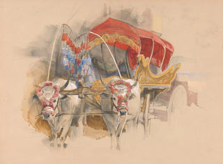 En turkisk araba dragen av två vita oxar i Konstantinopel - John Frederick Lewis — vy av konstverket
