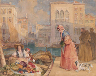 Vendeurs de fruits sur un canal vénitien - John Frederick Lewis — vy av konstverket