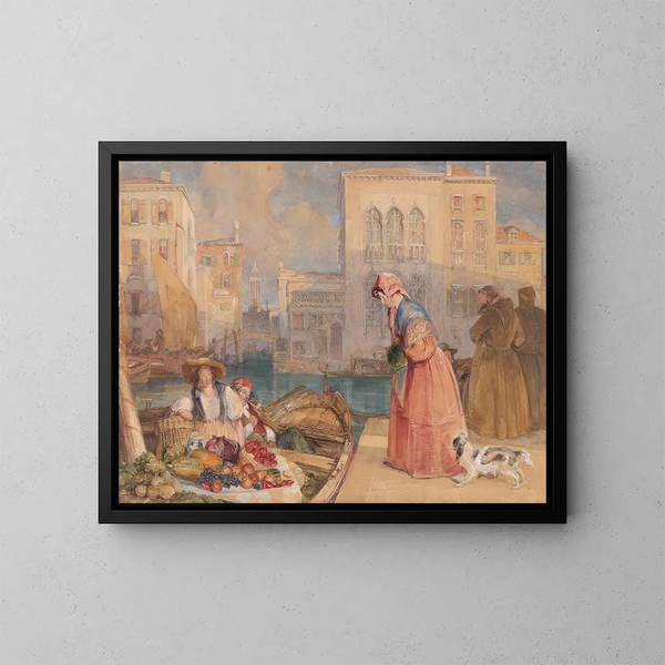 Vendeurs de fruits sur un canal vénitien - John Frederick Lewis — inramlat konstverk på väggen