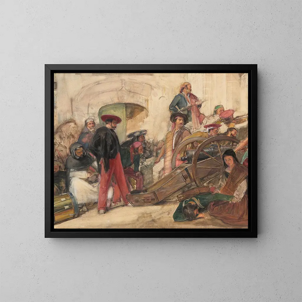 Scen de bataille espagnole: La proclamation de Don Carlos - John Frederick Lewis — inramlat konstverk på väggen