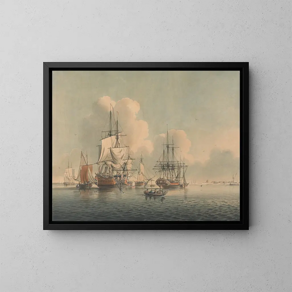 Hommes de guerre au large de Sheerness - John Harris — inramlat konstverk på väggen