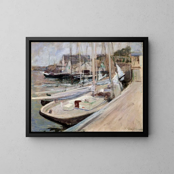 Båtar för fiske i Gloucester - John Henry Twachtman — inramlat konstverk på väggen