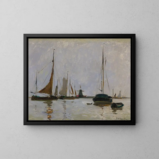 lugn hamn i Nederländerna - John Henry Twachtman — inramlat konstverk på väggen