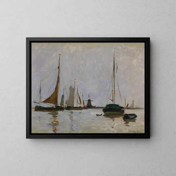 lugn hamn i Nederländerna - John Henry Twachtman — inramlat konstverk på väggen