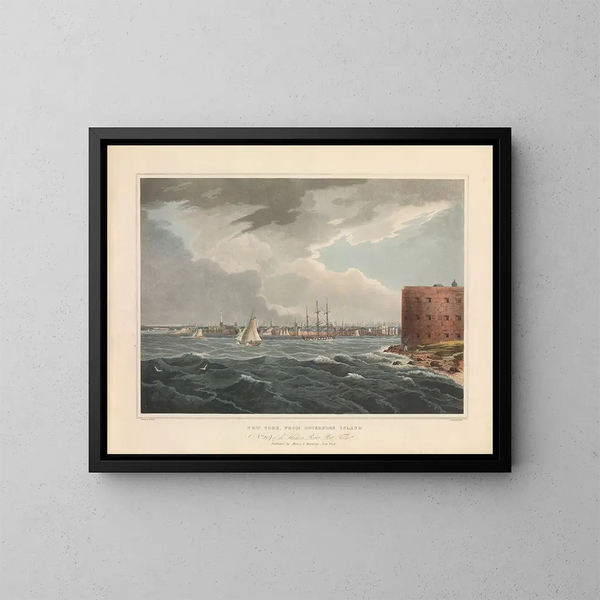 New York från Governors Island - John Hill — inramlat konstverk på väggen