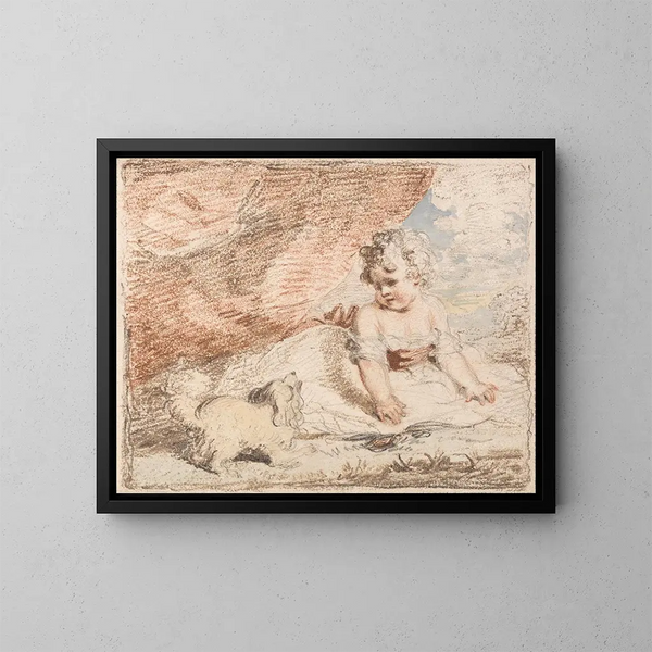 Ungt barn med en hund i knät - John Hoppner — inramlat konstverk på väggen