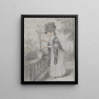 John Raphael Smith - Lady on a Terrace Tending a Carnation Plant.webp