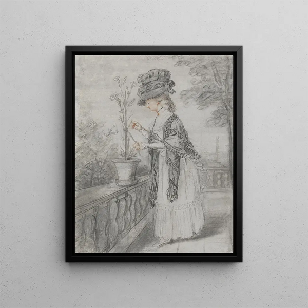 John Raphael Smith - Lady on a Terrace Tending a Carnation Plant.webp