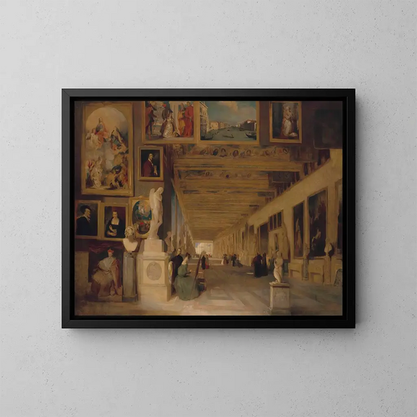 La Galerie Longue des Offices de Florence - John Scarlett Davis — inramlat konstverk på väggen