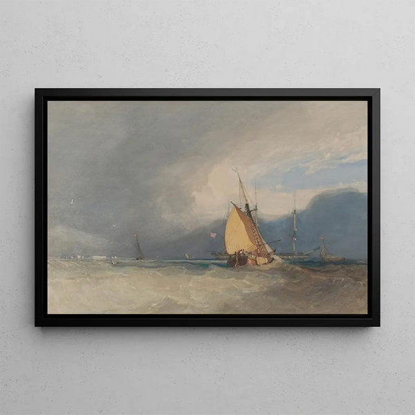 Båtar till havs, storm på väg - John Sell Cotman — inramlat konstverk på väggen