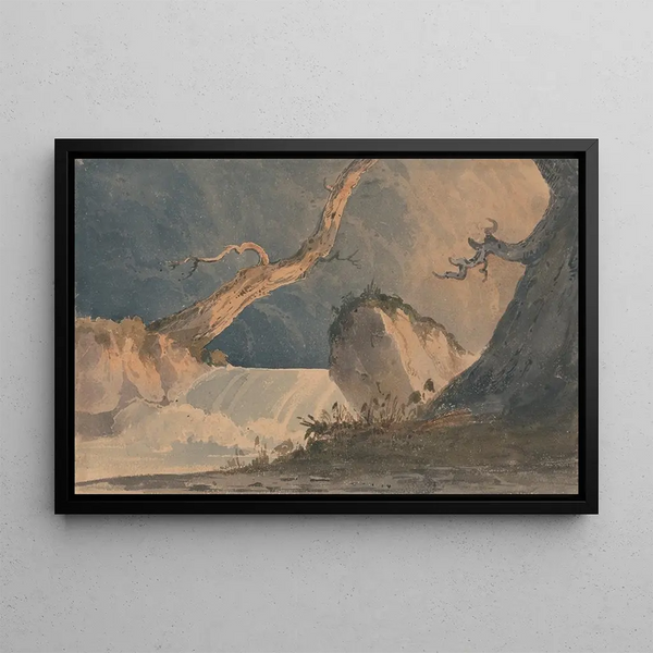 Cascade i ett öde landskap - John Sell Cotman — inramlat konstverk på väggen