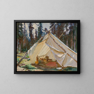 En tält i Klippiga bergen - John Singer Sargent — inramlat konstverk på väggen