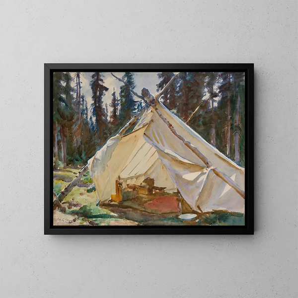 En tält i Klippiga bergen - John Singer Sargent — inramlat konstverk på väggen