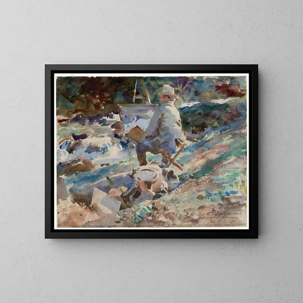 En konstnär vid sitt staffli - John Singer Sargent — inramlat konstverk på väggen