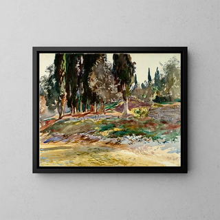 Cyprès vid Gardasjön i San Vigilio - John Singer Sargent — inramlat konstverk på väggen