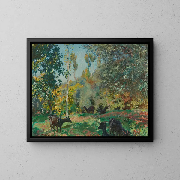 Landskapsbild med getter - John Singer Sargent — inramlat konstverk på väggen