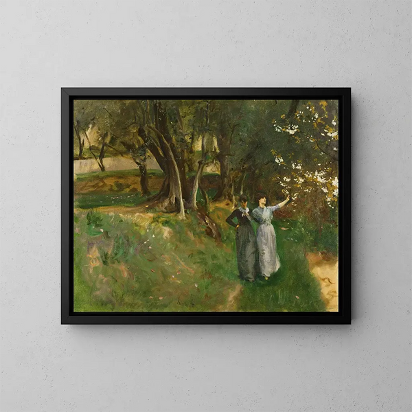 Landskapsbild med kvinnor i förgrunden - John Singer Sargent — inramlat konstverk på väggen