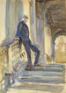Sir Neville Wilkinson på trappan till den palladiska bron vid Wilton House - John Singer Sargent — vy av konstverket