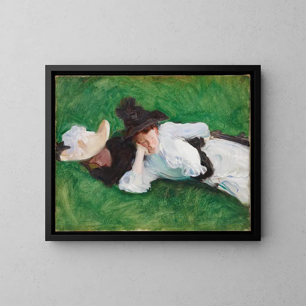 två flickor på en gräsmatta - John Singer Sargent — inramlat konstverk på väggen