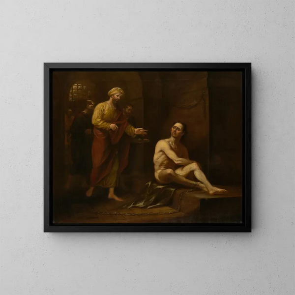 Jag var i fängelse och ni kom till mig Matthäus 25:36 - John Trumbull — inramlat konstverk på väggen