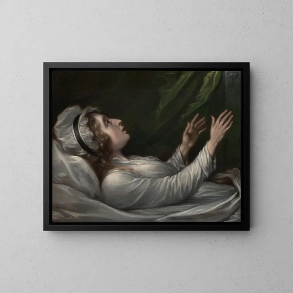 Sarah Hope Harvey på hennes dödsbädd - John Trumbull — inramlat konstverk på väggen