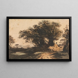 John Varley - Landscape with a Clump of Trees near a Road and a Stream.webp