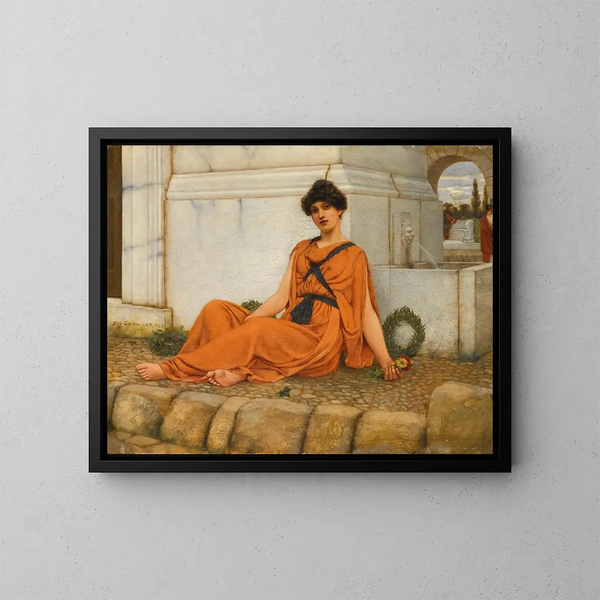 La Fille aux fleurs - John William Godward — inramlat konstverk på väggen