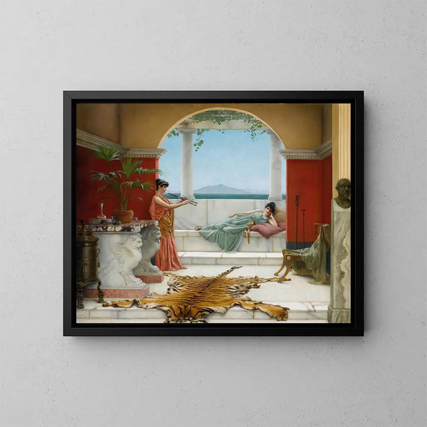 La douce sieste d'un jour d'été - John William Godward — inramlat konstverk på väggen